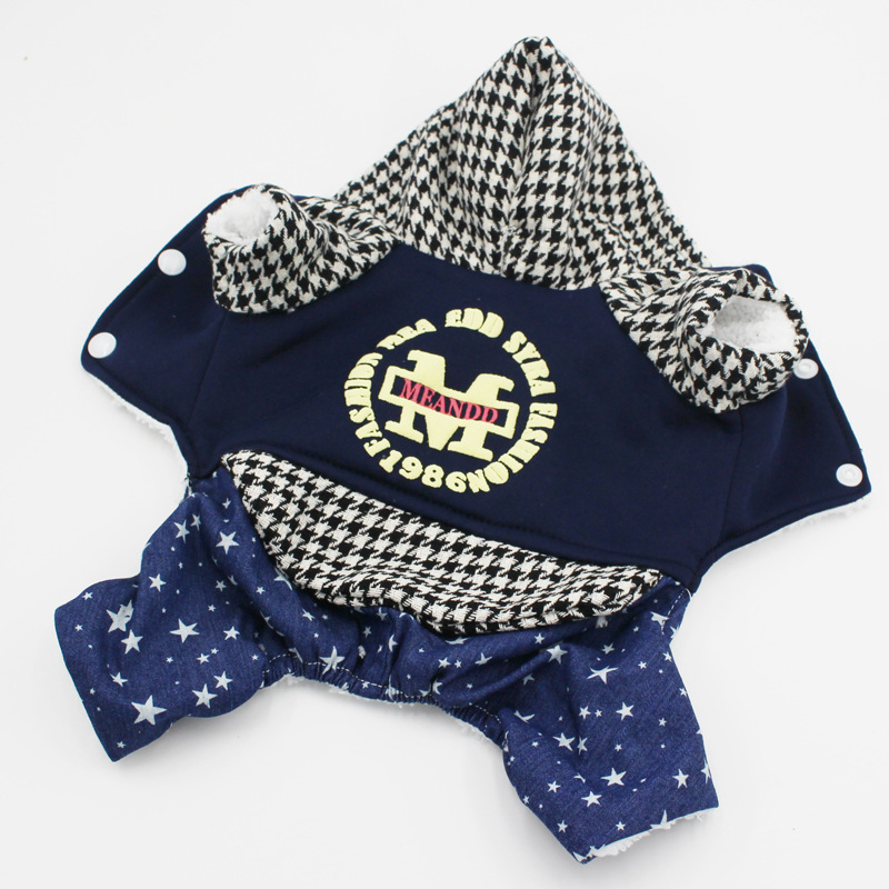 2018 Autumn and Winter Dog Clothes Fleece-Lined Pet Clothing Cat Sweater Black and White Plaid Thickened Four-Leg Cotton-Padded Clothes Supplies