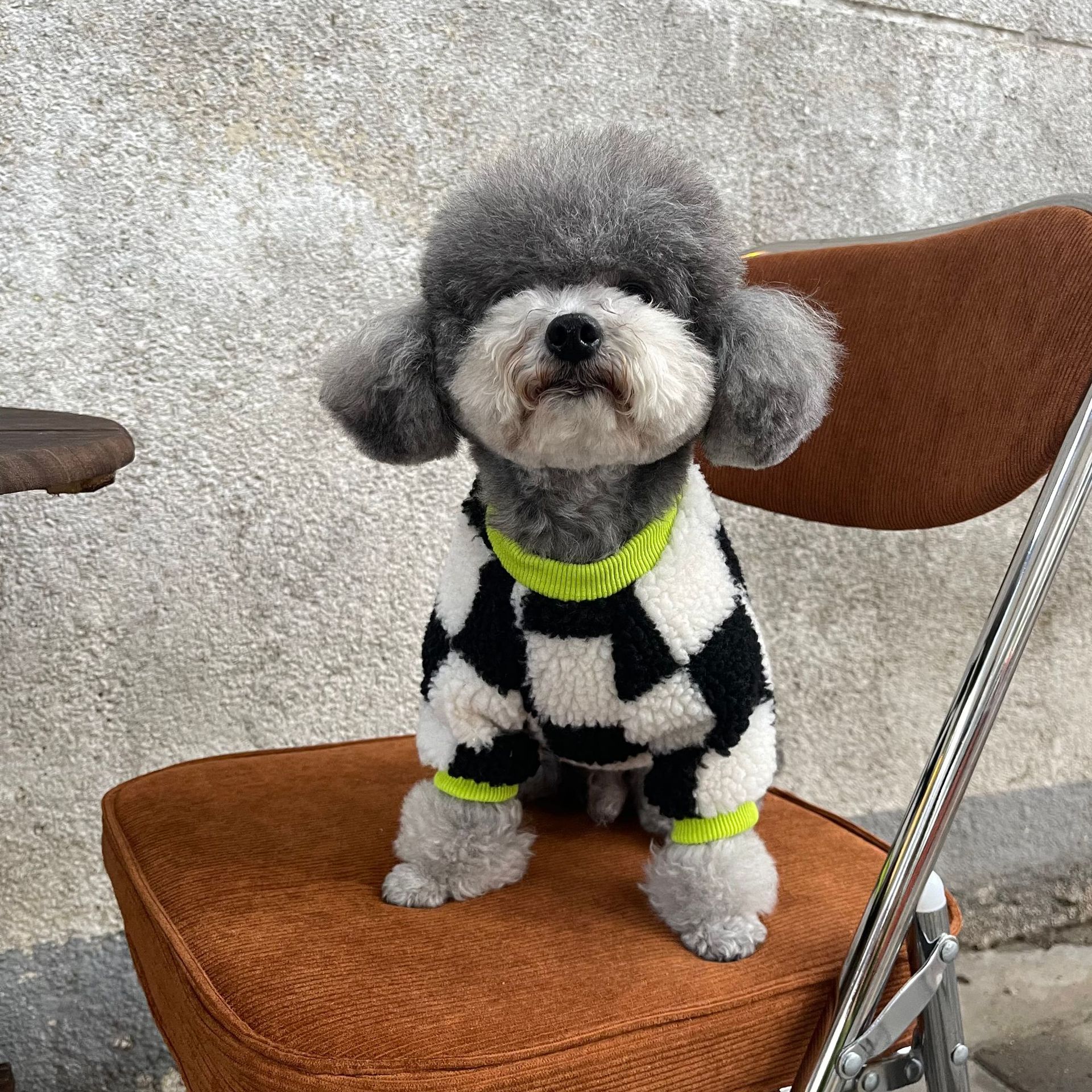Autumn and Winter Dog Clothes Wholesale Chessboard Grid Bichon Teddy Schnauzer Cat Fur Coat Pet Dog Dog Sweater
