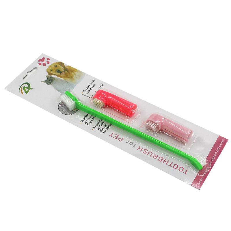 Pet Toothbrush Three-Piece Set Dogs and Cats Double-Headed Brush Finger Stall Brush Pet Cleaning Teeth Grinding Toothbrush Dog Toothbrush