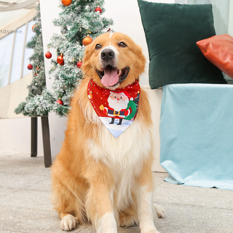 Small Medium Large Dog Triangular Binder Saliva Towel Christmas Snowman Elderly Elk Pet Supplies Four Seasons with Decorative Scarf
