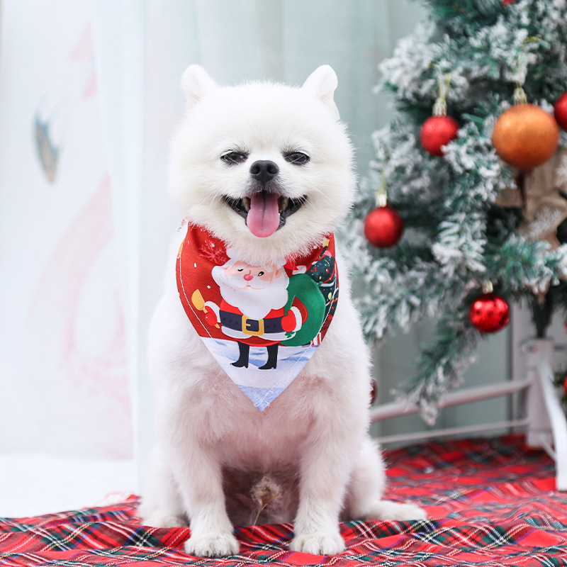 Small Medium Large Dog Triangular Binder Saliva Towel Christmas Snowman Elderly Elk Pet Supplies Four Seasons with Decorative Scarf