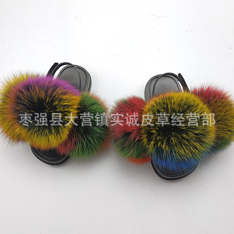 New Foreign Trade Fur Ball PVC Sandals Modern and TrendyWomen Wear Fox Raccoon Dog Fur Children Slipper CrossBorder