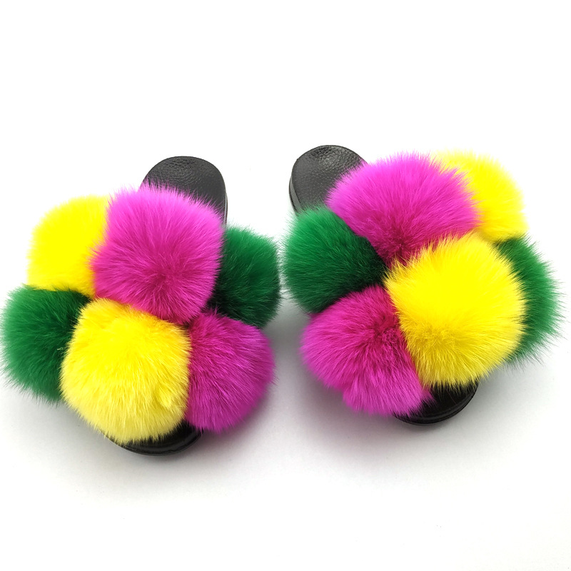 New Foreign Trade Fur Ball PVC Sandals Modern and TrendyWomen Wear Fox Raccoon Dog Fur Children Slipper CrossBorder