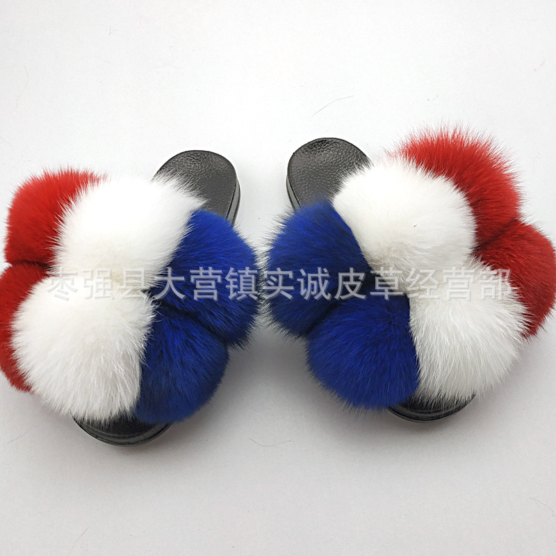 New Foreign Trade Fur Ball PVC Sandals Modern and TrendyWomen Wear Fox Raccoon Dog Fur Children Slipper CrossBorder
