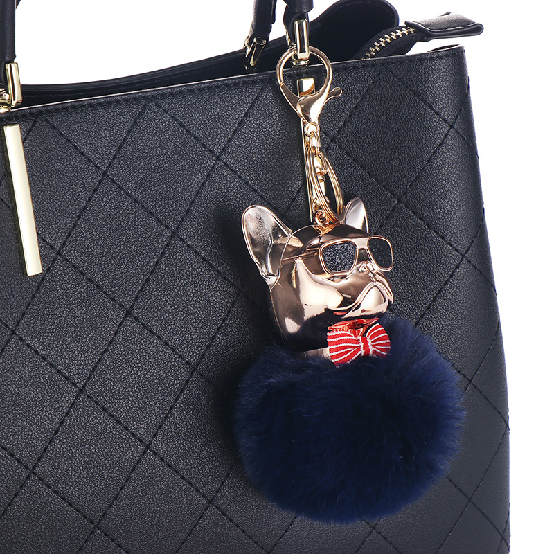 New Exclusive for Cross-Border Creative Sunglasses French Bulldog Car Pendant Cute Dog Keychain Hair Ball Bag Pendant