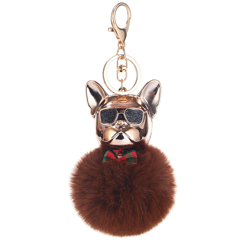 New Exclusive for Cross-Border Creative Sunglasses French Bulldog Car Pendant Cute Dog Keychain Hair Ball Bag Pendant