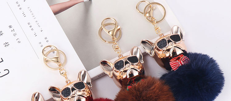 New Exclusive for Cross-Border Creative Sunglasses French Bulldog Car Pendant Cute Dog Keychain Hair Ball Bag Pendant