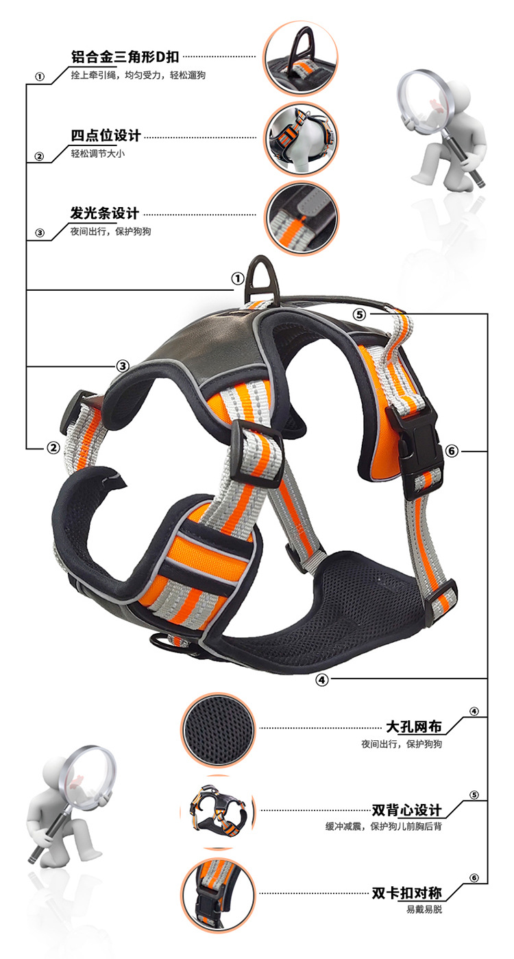 Factory Direct Supply New Reflective Comfortable Dog Breast Strap Cross-Border Amazon Hot Selling Vest Pet's Chest-Back