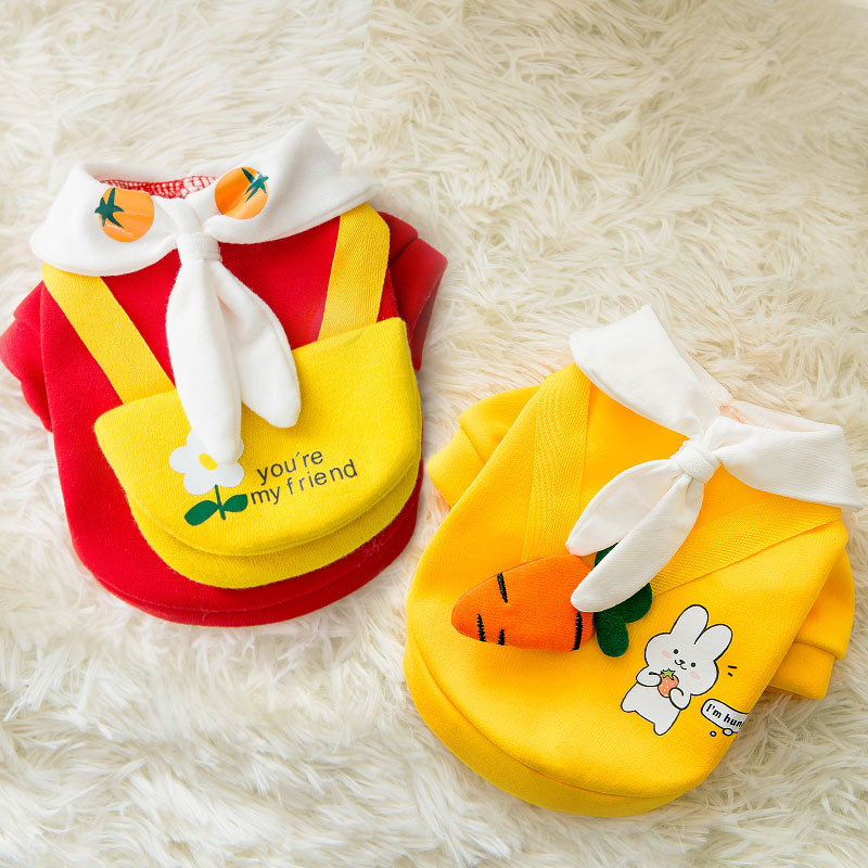 New Autumn and Winter Puppy Dog Spring Sweater Cat Two Feet Apparel Small Dog Cute Cartoon Tie Pet Clothes