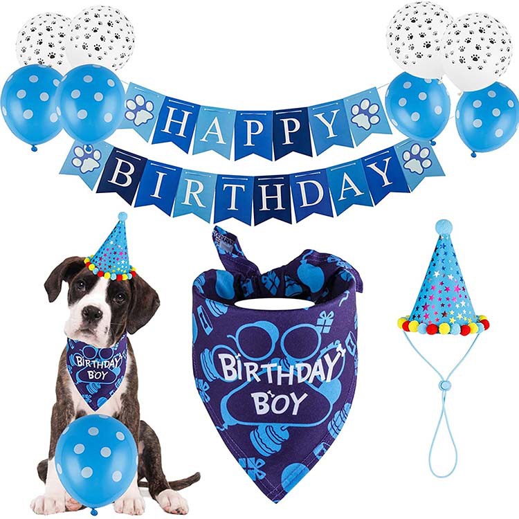 Pet Birthday Hat Saliva Towel Hanging Flag Scarf Bow Tie Balloon Set Dog Party Decoration Set