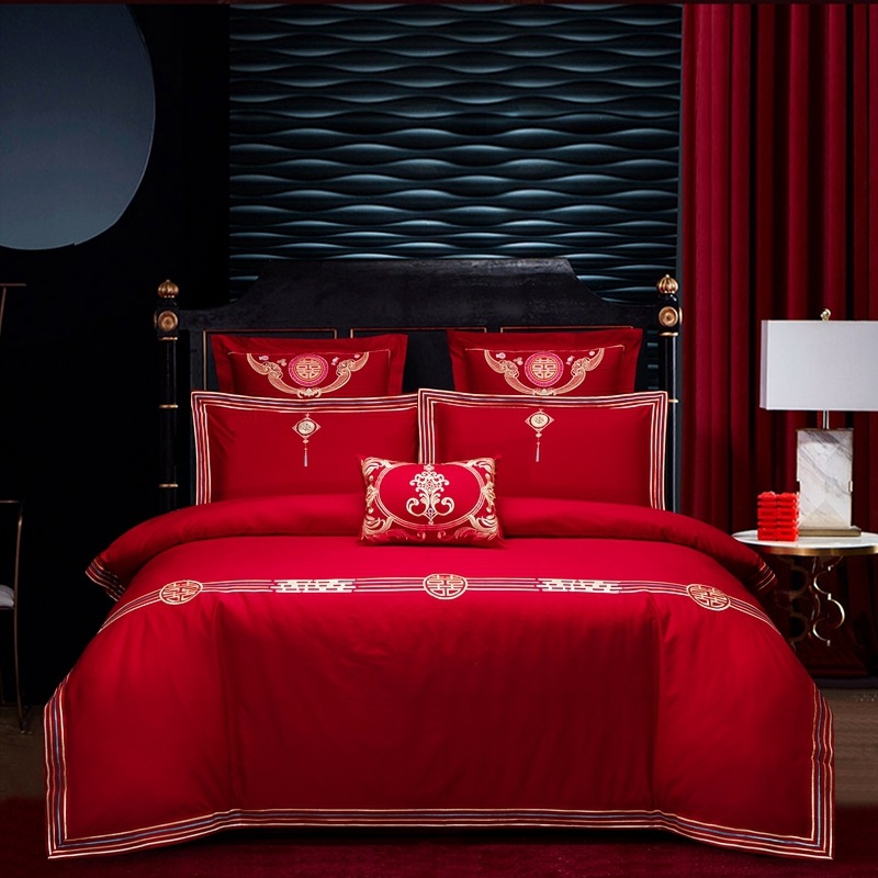 Wedding bedding Wedding Four-Piece Set Bright Red Six-Piece Wedding Bedding Bed Sheet Cover Match Sets
