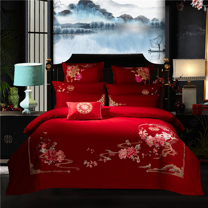 Wedding bedding Wedding Four-Piece Set Bright Red Six-Piece Wedding Bedding Bed Sheet Cover Match Sets Wedding bedding Wedding Four-Piece Set Bright Red Six-Piece Wedding Bedding Bed Sheet Cover Match Sets