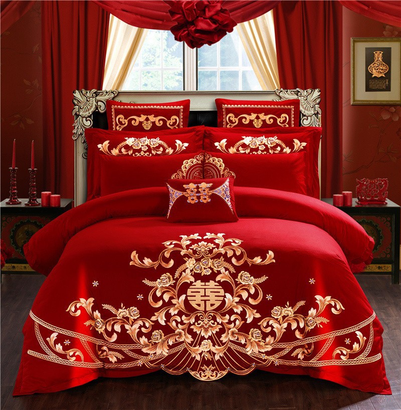 Wedding bedding Wedding Four-Piece Set Bright Red Six-Piece Wedding Bedding Bed Sheet Cover Match Sets Wedding bedding Wedding Four-Piece Set Bright Red Six-Piece Wedding Bedding Bed Sheet Cover Match Sets