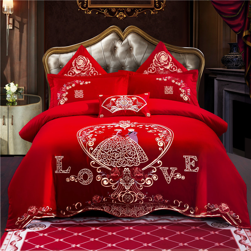 Wedding bedding Wedding Four-Piece Set Bright Red Six-Piece Wedding Bedding Bed Sheet Cover Match Sets Wedding bedding Wedding Four-Piece Set Bright Red Six-Piece Wedding Bedding Bed Sheet Cover Match Sets