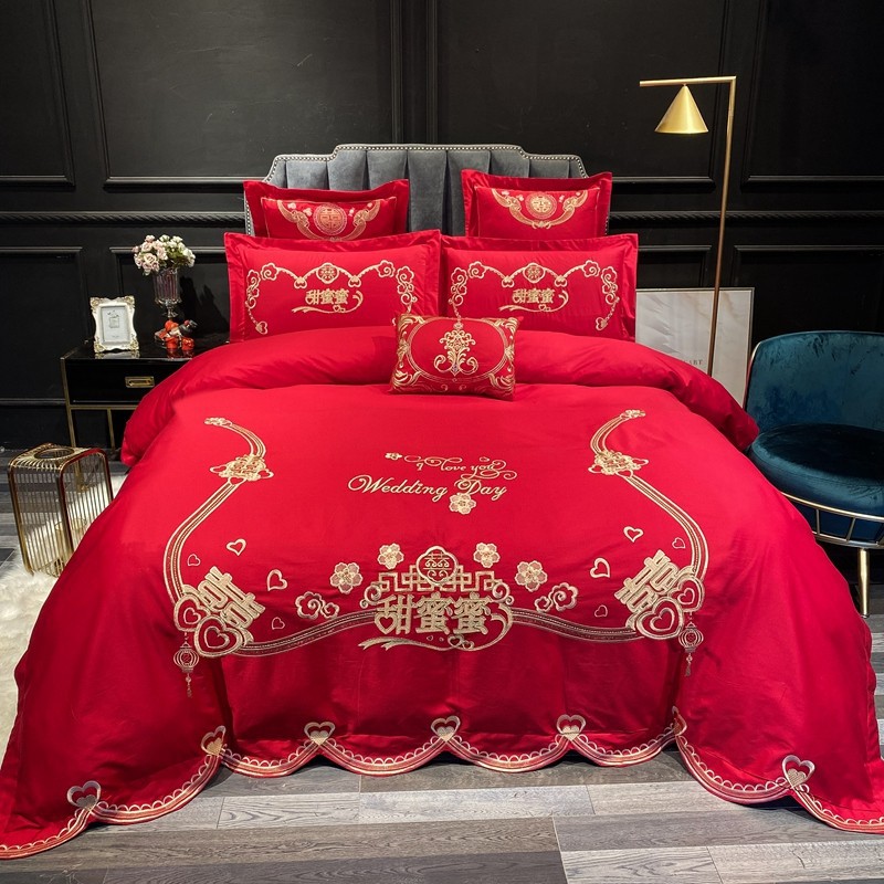 Wedding bedding Wedding Four-Piece Set Bright Red Six-Piece Wedding Bedding Bed Sheet Cover Match Sets Wedding bedding Wedding Four-Piece Set Bright Red Six-Piece Wedding Bedding Bed Sheet Cover Match Sets