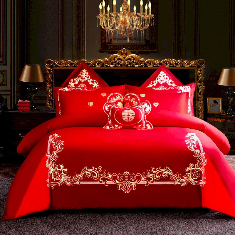 Cotton Four-Piece Set Embroidery Big Red Joy Bedding Wedding Quilt Cover Wedding Bedding Wedding Set Wedding bedding Cotton Four-Piece Set Embroidery Big Red Joy Bedding Wedding Quilt Cover Wedding Bedding Wedding Set Wedding bedding