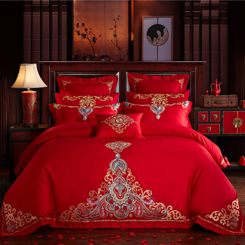 Direct Sales Wedding Embroidery Wedding Four-Piece Jacquard Red Wedding Match Sets-Piece Cotton Bedding Wedding bedding Direct Sales Wedding Embroidery Wedding Four-Piece Jacquard Red Wedding Match Sets-Piece Cotton Bedding Wedding bedding