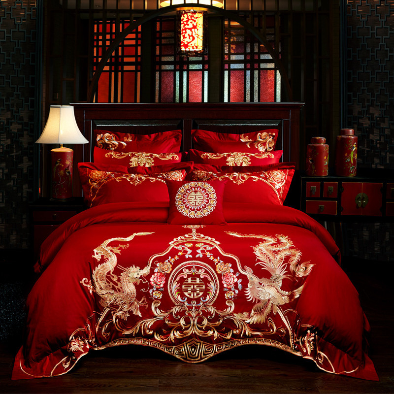 Direct Sales Wedding Embroidery Wedding Four-Piece Jacquard Red Wedding Match Sets-Piece Cotton Bedding Wedding bedding Direct Sales Wedding Embroidery Wedding Four-Piece Jacquard Red Wedding Match Sets-Piece Cotton Bedding Wedding bedding