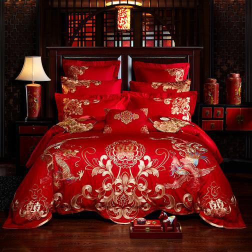 Direct Sales Wedding Embroidery Wedding Four-Piece Jacquard Red Wedding Match Sets-Piece Cotton Bedding Wedding bedding Direct Sales Wedding Embroidery Wedding Four-Piece Jacquard Red Wedding Match Sets-Piece Cotton Bedding Wedding bedding