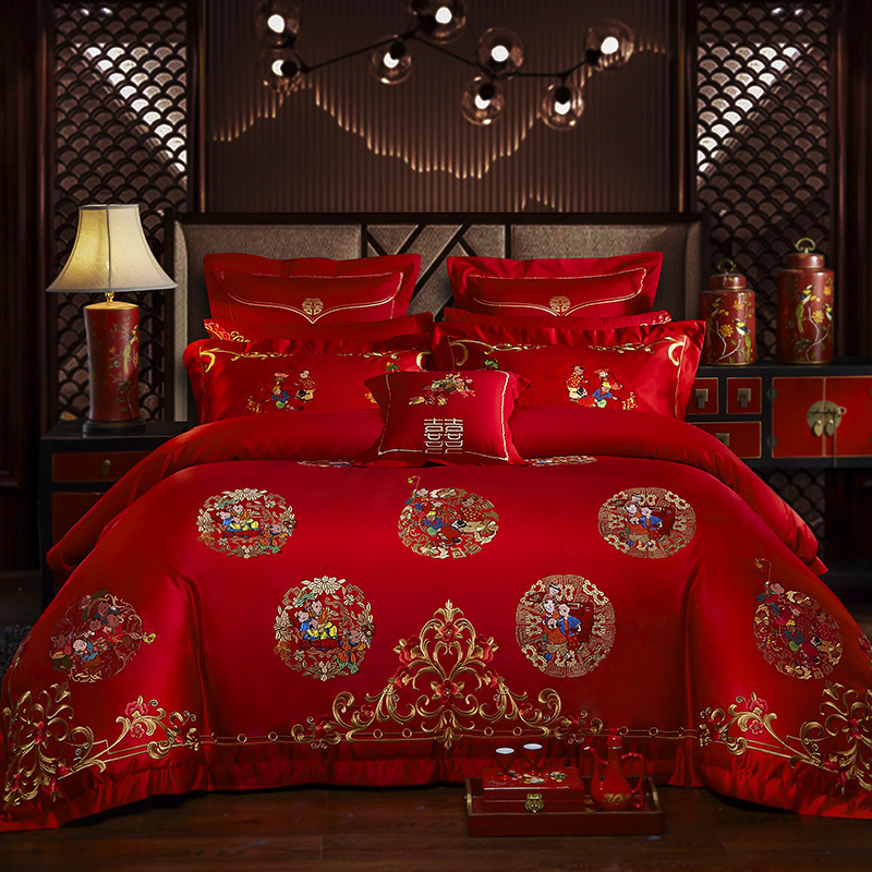Direct Sales Wedding Embroidery Wedding Four-Piece Jacquard Red Wedding Match Sets-Piece Cotton Bedding Wedding bedding Direct Sales Wedding Embroidery Wedding Four-Piece Jacquard Red Wedding Match Sets-Piece Cotton Bedding Wedding bedding