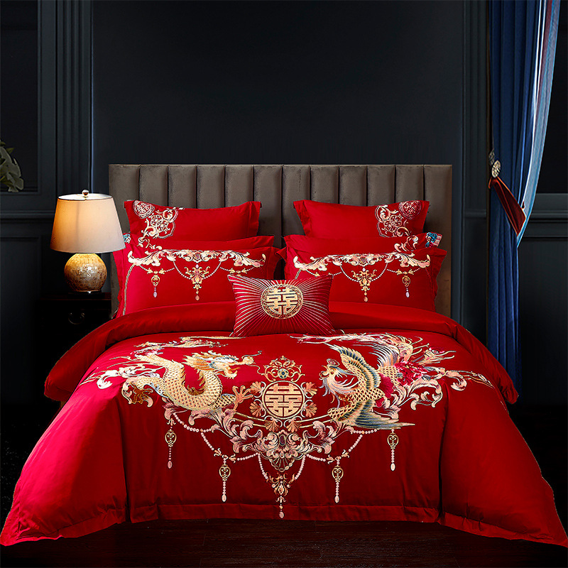 Direct Sales Wedding Embroidery Wedding Four-Piece Jacquard Red Wedding Match Sets-Piece Cotton Bedding Wedding bedding Direct Sales Wedding Embroidery Wedding Four-Piece Jacquard Red Wedding Match Sets-Piece Cotton Bedding Wedding bedding