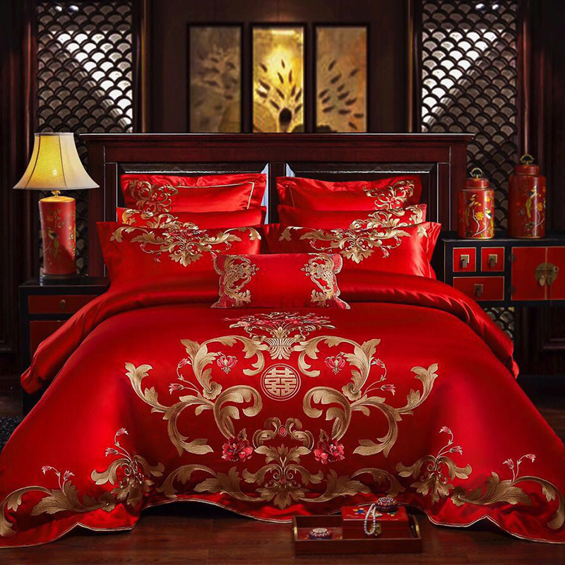 Direct Sales Wedding Embroidery Wedding Four-Piece Jacquard Red Wedding Match Sets-Piece Cotton Bedding Wedding bedding Direct Sales Wedding Embroidery Wedding Four-Piece Jacquard Red Wedding Match Sets-Piece Cotton Bedding Wedding bedding