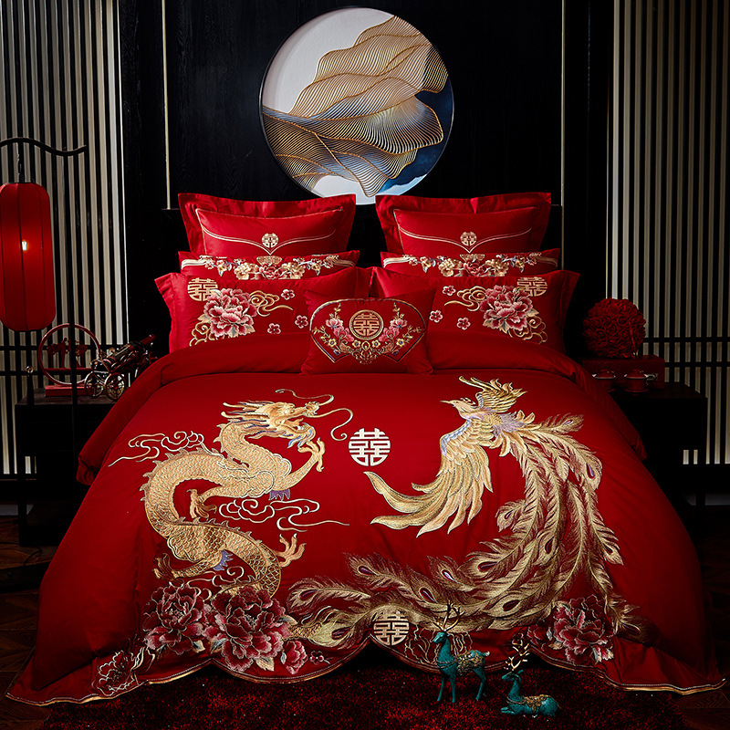 Direct Sales Wedding Embroidery Wedding Four-Piece Jacquard Red Wedding Match Sets-Piece Cotton Bedding Wedding bedding Direct Sales Wedding Embroidery Wedding Four-Piece Jacquard Red Wedding Match Sets-Piece Cotton Bedding Wedding bedding