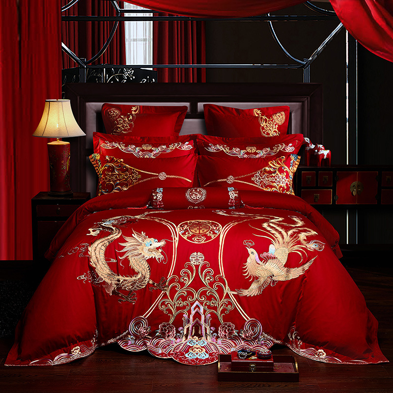 Direct Sales Wedding Embroidery Wedding Four-Piece Jacquard Red Wedding Match Sets-Piece Cotton Bedding Wedding bedding Direct Sales Wedding Embroidery Wedding Four-Piece Jacquard Red Wedding Match Sets-Piece Cotton Bedding Wedding bedding