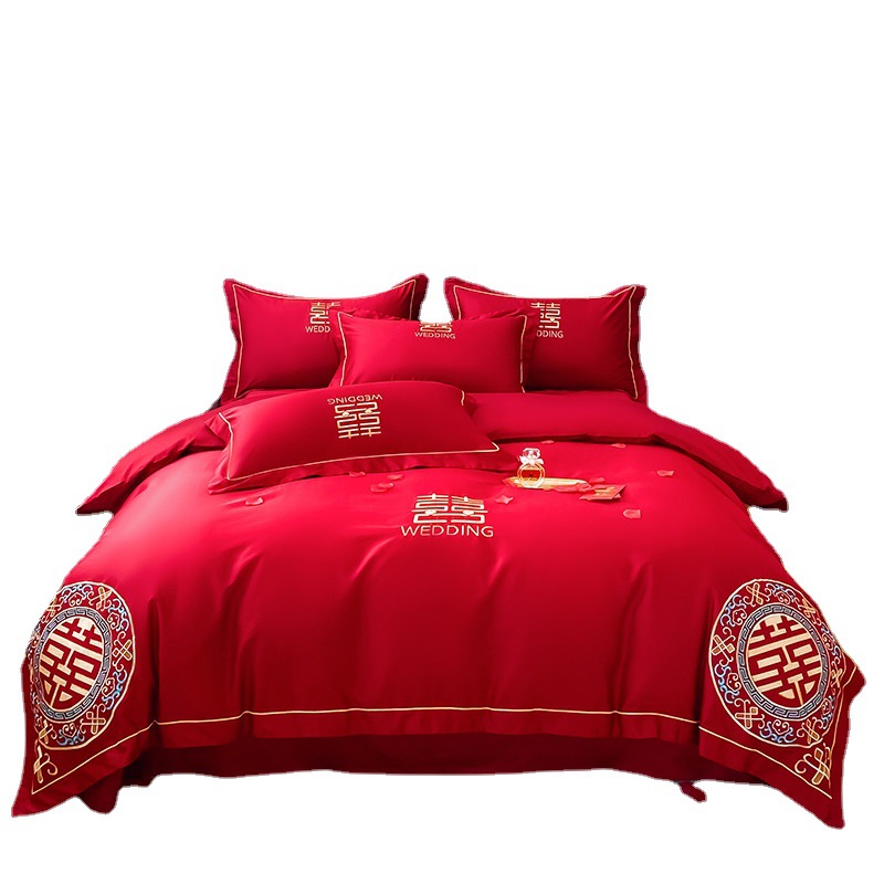 Wedding bedding  Red Wedding Bedding a Version Washed Silk B Version Pure Cotton Wedding Four-Piece Set