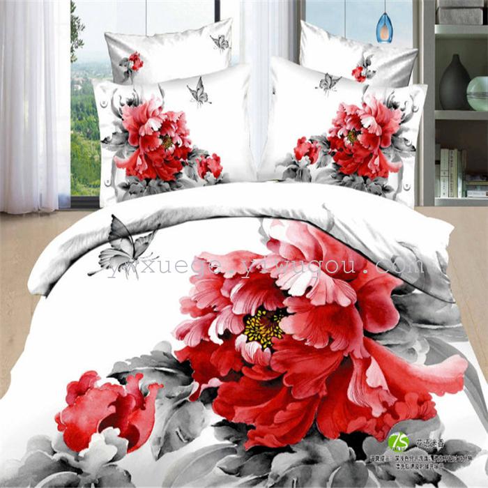 Horse blow four-piece 3D reactive dye printing of cotton four piece Super icing wedding bedding Snow Bird House textiles Horse blow four-piece 3D reactive dye printing of cotton four piece Super icing wedding bedding Snow Bird House textiles