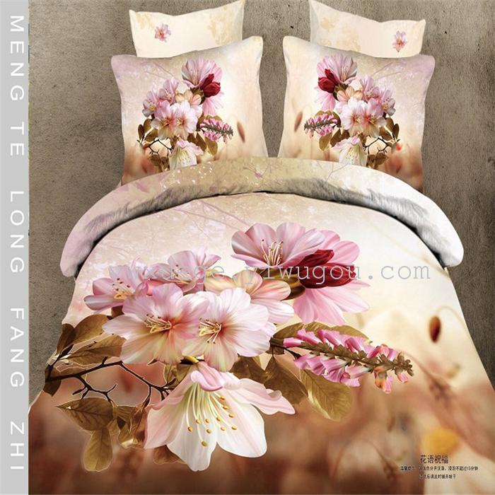 Horse blow four-piece 3D reactive dye printing of cotton four piece Super icing wedding bedding Snow Bird House textiles Horse blow four-piece 3D reactive dye printing of cotton four piece Super icing wedding bedding Snow Bird House textiles
