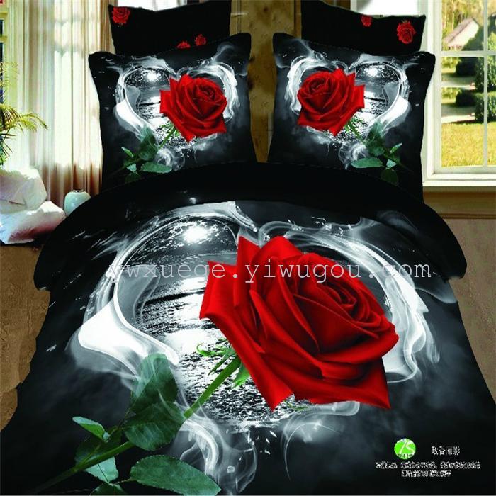 Horse blow four-piece 3D reactive dye printing of cotton four piece Super icing wedding bedding Snow Bird House textiles Horse blow four-piece 3D reactive dye printing of cotton four piece Super icing wedding bedding Snow Bird House textiles