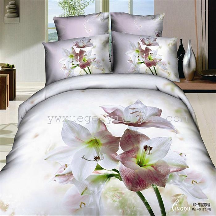 Horse blow four-piece 3D reactive dye printing of cotton four piece Super icing wedding bedding Snow Bird House textiles Horse blow four-piece 3D reactive dye printing of cotton four piece Super icing wedding bedding Snow Bird House textiles