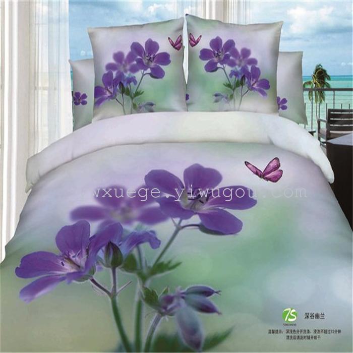 Horse blow four-piece 3D reactive dye printing of cotton four piece Super icing wedding bedding Snow Bird House textiles Horse blow four-piece 3D reactive dye printing of cotton four piece Super icing wedding bedding Snow Bird House textiles