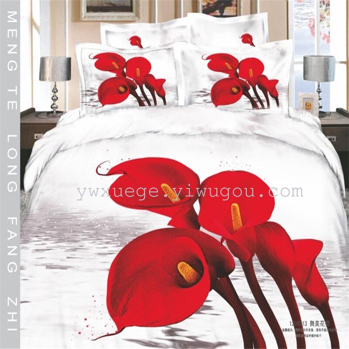 Horse blow four-piece 3D reactive dye printing of cotton four piece Super icing wedding bedding Snow Bird House textiles Horse blow four-piece 3D reactive dye printing of cotton four piece Super icing wedding bedding Snow Bird House textiles