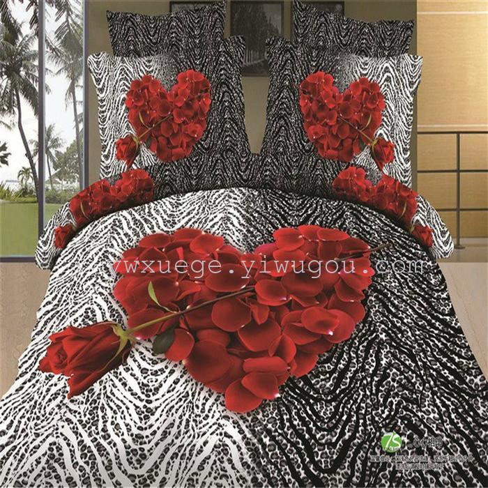 Horse blow four-piece 3D reactive dye printing of cotton four piece Super icing wedding bedding Snow Bird House textiles Horse blow four-piece 3D reactive dye printing of cotton four piece Super icing wedding bedding Snow Bird House textiles