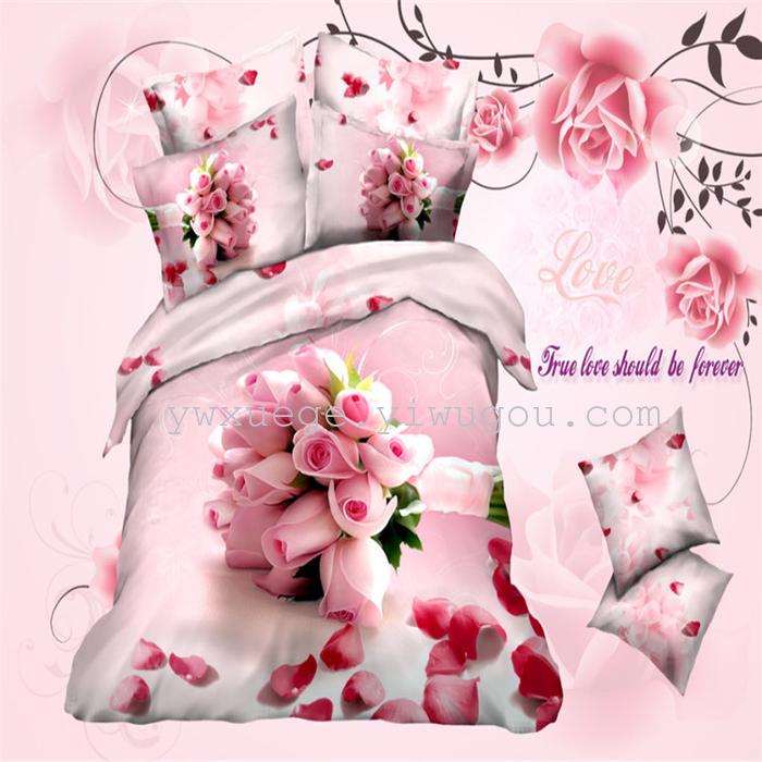 Horse blow four-piece 3D reactive dye printing of cotton four piece Super icing wedding bedding Snow Bird House textiles Horse blow four-piece 3D reactive dye printing of cotton four piece Super icing wedding bedding Snow Bird House textiles