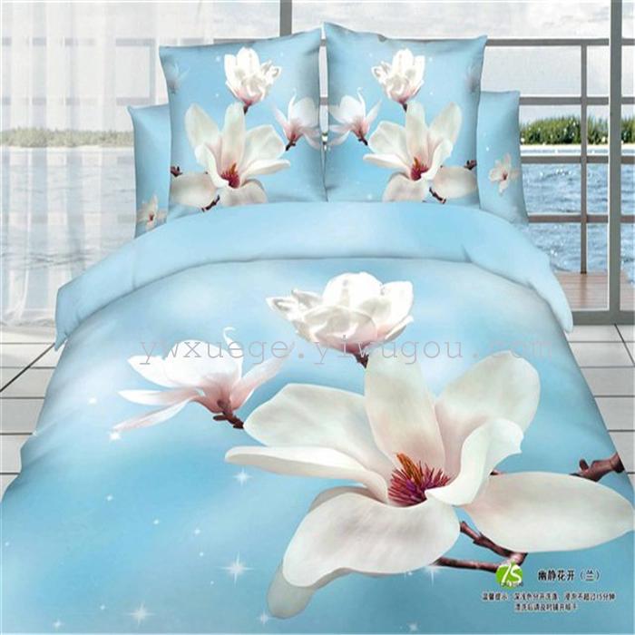 Horse blow four-piece 3D reactive dye printing of cotton four piece Super icing wedding bedding Snow Bird House textiles Horse blow four-piece 3D reactive dye printing of cotton four piece Super icing wedding bedding Snow Bird House textiles