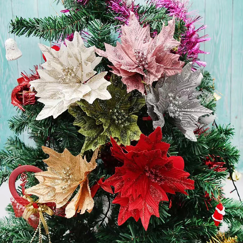 Glitter Poinsettia Flower Christmas Decor Wreath Tree Decorations Xmas Gift Party Wedding Flower Scrapbook Garlands Ratt Glitter Poinsettia Flower Christmas Decor Wreath Tree Decorations Xmas Gift Party Wedding Flower Scrapbook Garlands Ratt