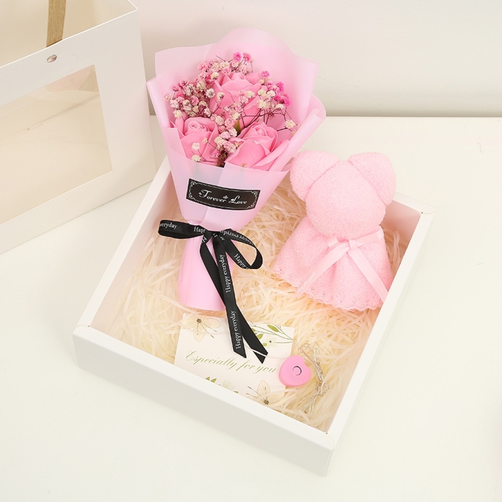 Qixi Valentine's Day Towel Bear Simulation Bar Soap Rose Wedding Gift Box Gift Creative Gift