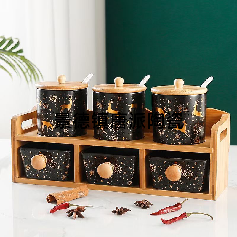 6-Piece Seasoning Jar Set Deer Condiment Dispenser 1380 Degrees High Temperature Fired Porcelain Delicate Wedding Gift