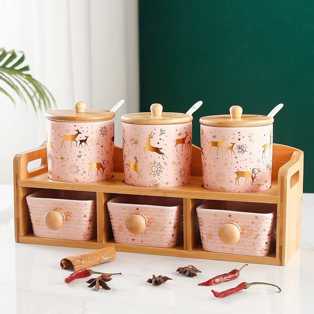 6-Piece Seasoning Jar Set Deer Condiment Dispenser 1380 Degrees High Temperature Fired Porcelain Delicate Wedding Gift 6-Piece Seasoning Jar Set Deer Condiment Dispenser 1380 Degrees High Temperature Fired Porcelain Delicate Wedding Gift