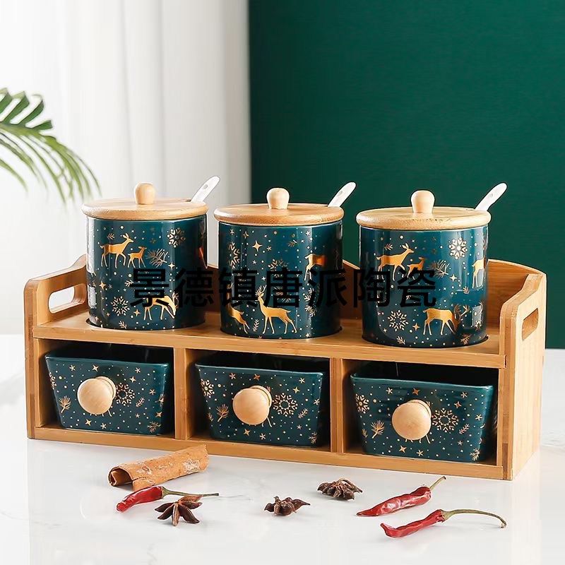 6-Piece Seasoning Jar Set Deer Condiment Dispenser 1380 Degrees High Temperature Fired Porcelain Delicate Wedding Gift