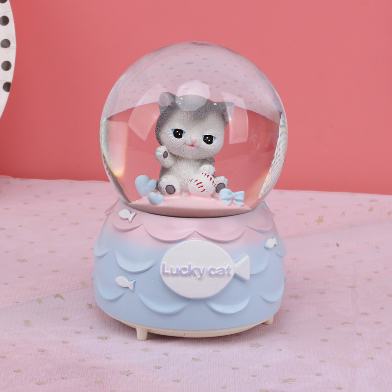 Cat Wool Crystal Ball Snow Decoration Wedding and Birthday Gift Creative Cartoon Crafts Gift Music Box