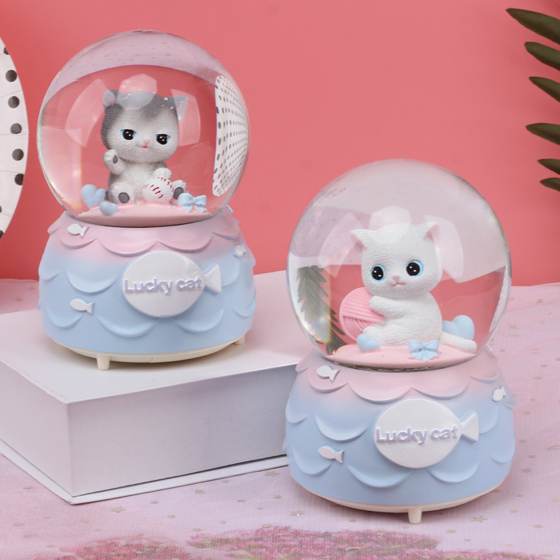 Cat Wool Crystal Ball Snow Decoration Wedding and Birthday Gift Creative Cartoon Crafts Gift Music Box Cat Wool Crystal Ball Snow Decoration Wedding and Birthday Gift Creative Cartoon Crafts Gift Music Box