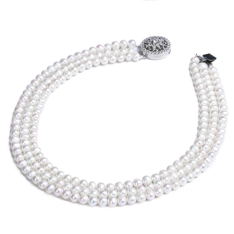 Natural Freshwater Pearl Necklace Women&#039;s Fashion ThreeLayer Pearl Necklace MidAutumn Festival Gift for Mother