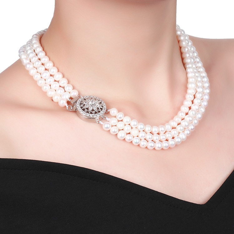 Natural Freshwater Pearl Necklace Women&#039;s Fashion ThreeLayer Pearl Necklace MidAutumn Festival Gift for Mother