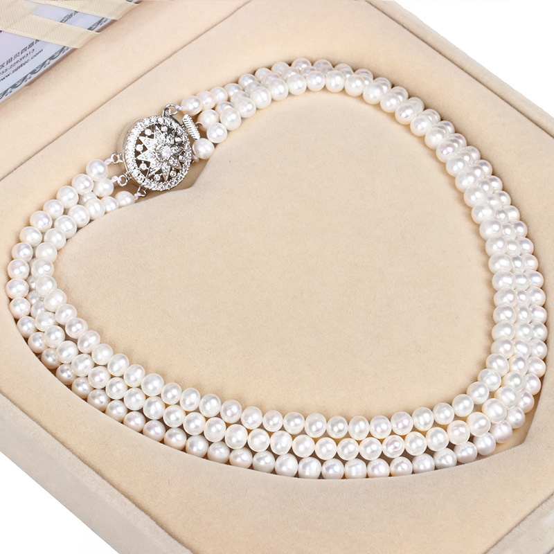 Natural Freshwater Pearl Necklace Women&#039;s Fashion ThreeLayer Pearl Necklace MidAutumn Festival Gift for Mother
