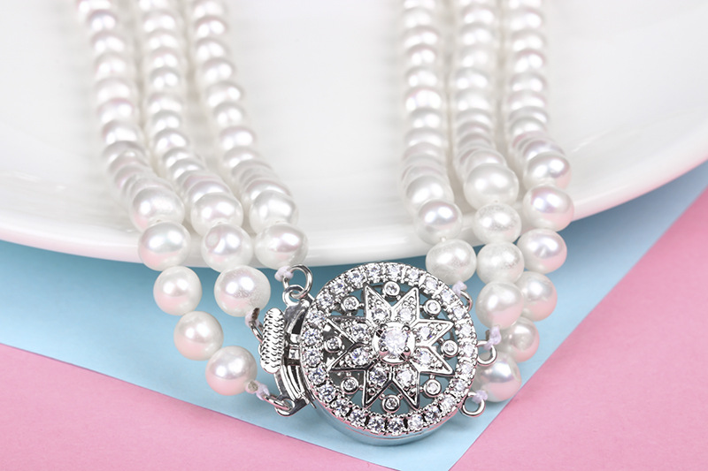 Natural Freshwater Pearl Necklace Women's Fashion ThreeLayer Pearl Necklace MidAutumn Festival Gift for Mother