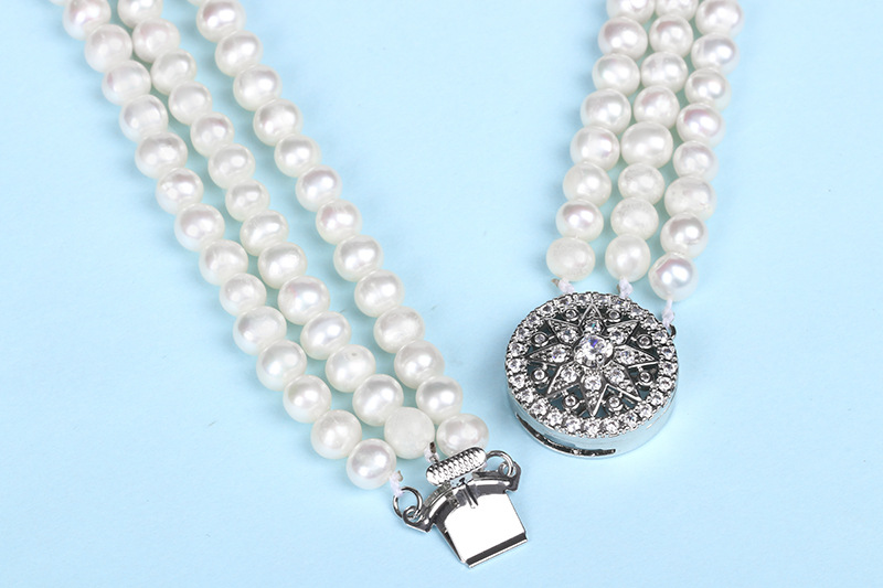 Natural Freshwater Pearl Necklace Women's Fashion ThreeLayer Pearl Necklace MidAutumn Festival Gift for Mother